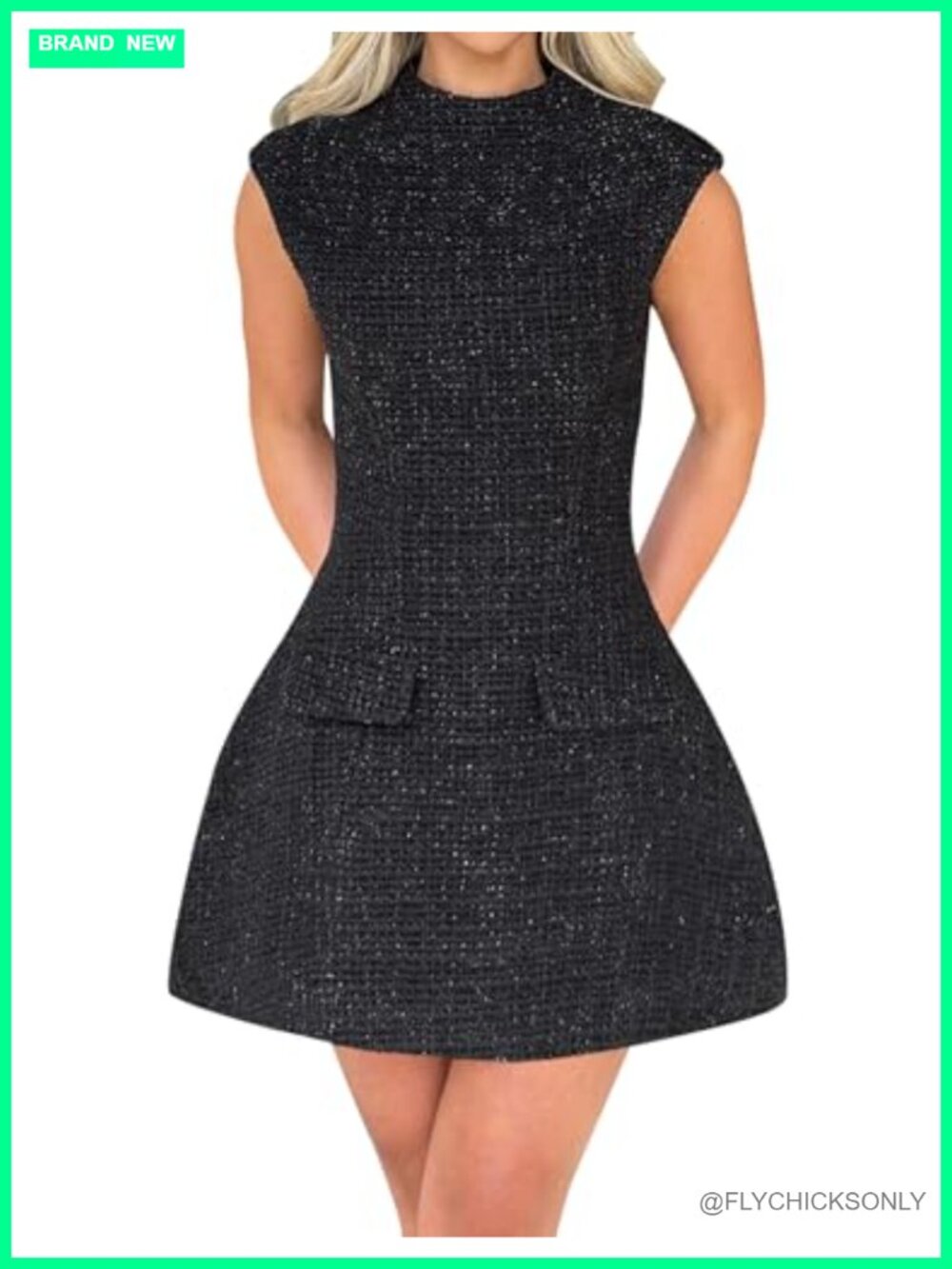 Wool Blend Tweed Mini Dress Mock Neck Backless Club Night Out